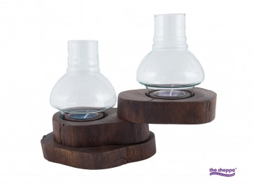 CI 2 Step Wooden Candle Holder