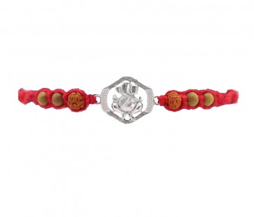 Pure Silver Ganesh Rakhi with Rudraksh(112545/8)