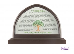 Vadodara Banyan Tree Engraved on Standard Steel with Wooden Base