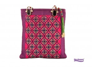 Hand Bag with Traditional Work and Beautiful Beads Handles