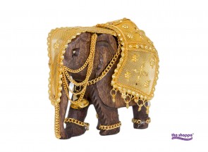 Wooden Elephant with Gold Work