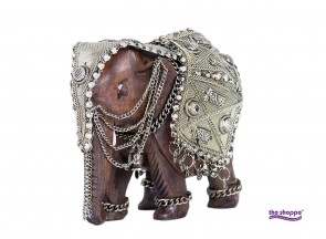 Wooden Elephant with Silver Work